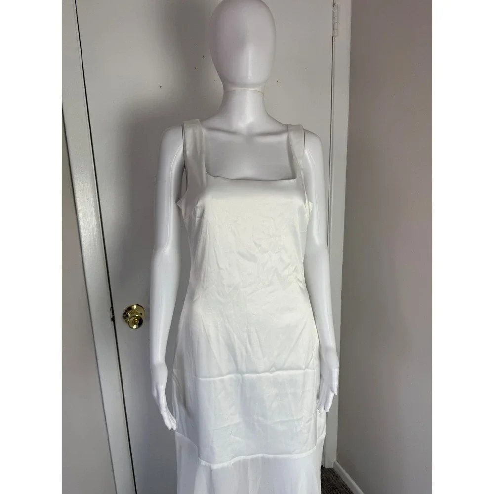 Commense White Maxi Dress Sheer Panel Sleeveless Party Cocktail Dress‎ size S